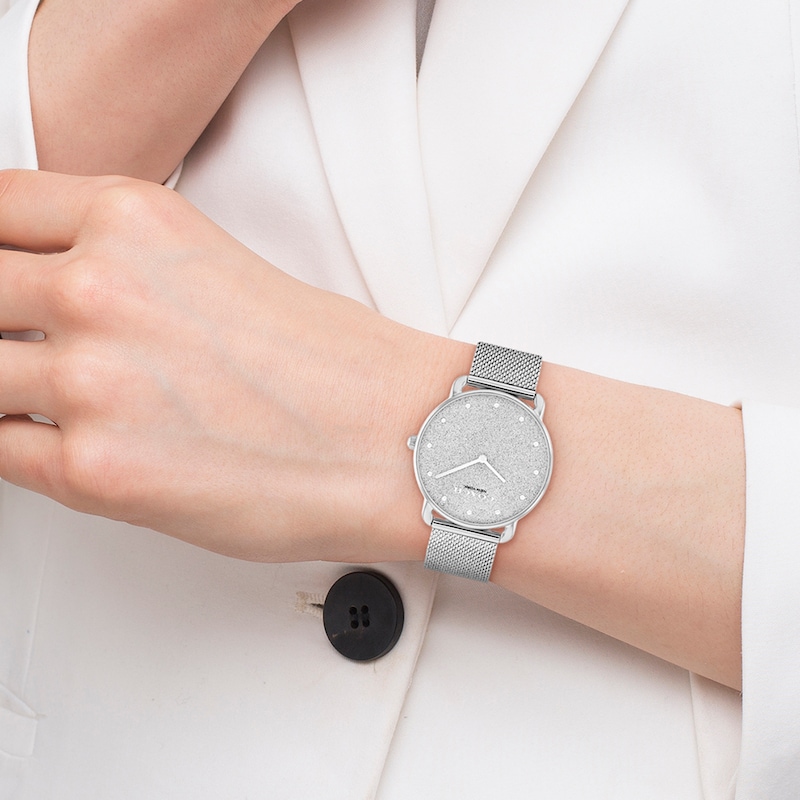 Main Image 4 of Ladies' Coach Silver-Tone Stainless Steel Analog Watch with Mesh Band (Model: 14504552)