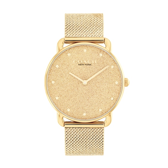 Ladies' Coach Gold-Tone IP Analog Watch with Gold-Tone Dial and Mesh Band (Model: 14504553)