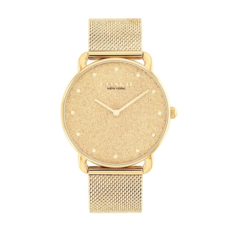 Main Image 1 of Ladies' Coach Gold-Tone IP Analog Watch with Gold-Tone Dial and Mesh Band (Model: 14504553)