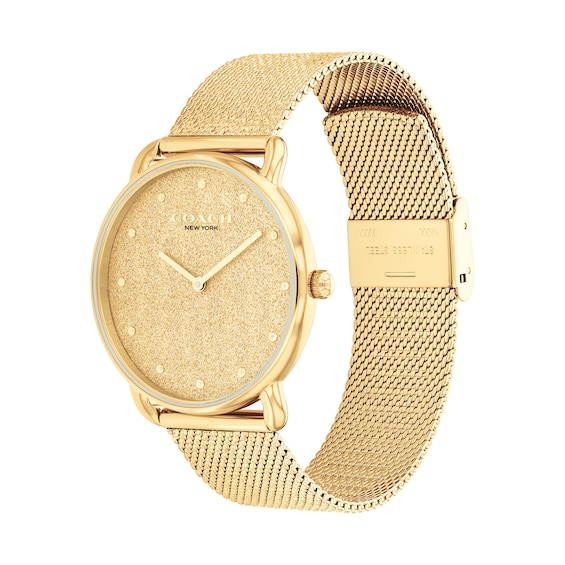 Ladies' Coach Gold-Tone IP Analog Watch with Gold-Tone Dial and Mesh Band (Model: 14504553)