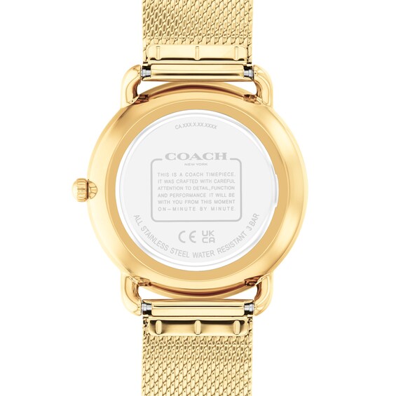 Ladies' Coach Gold-Tone IP Analog Watch with Gold-Tone Dial and Mesh Band (Model: 14504553)