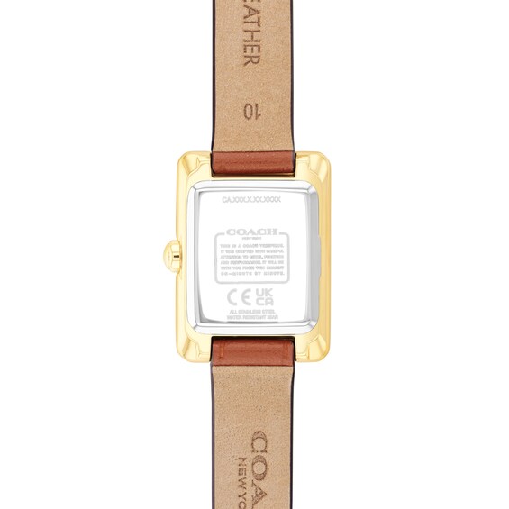 Ladies' Coach Mara Gold-Tone IP Analog Watch with Ivory Dial and Brown Leather Strap (Model: 14504584)