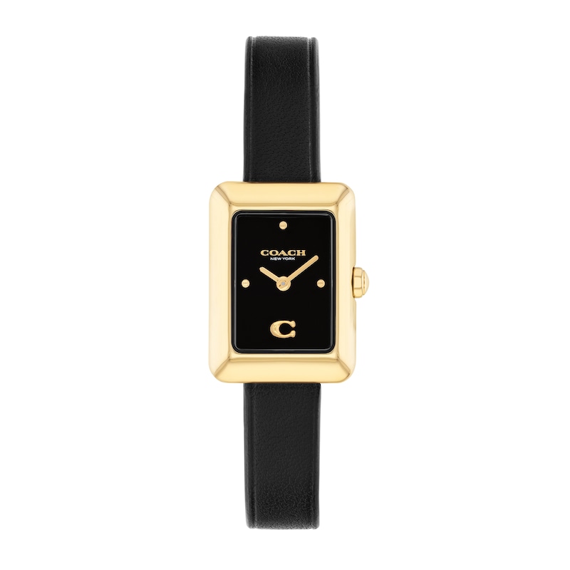 Main Image 1 of Ladies' Coach Mara Gold-Tone IP Analog Watch with Black Dial and Black Leather Strap (Model: 14504616)
