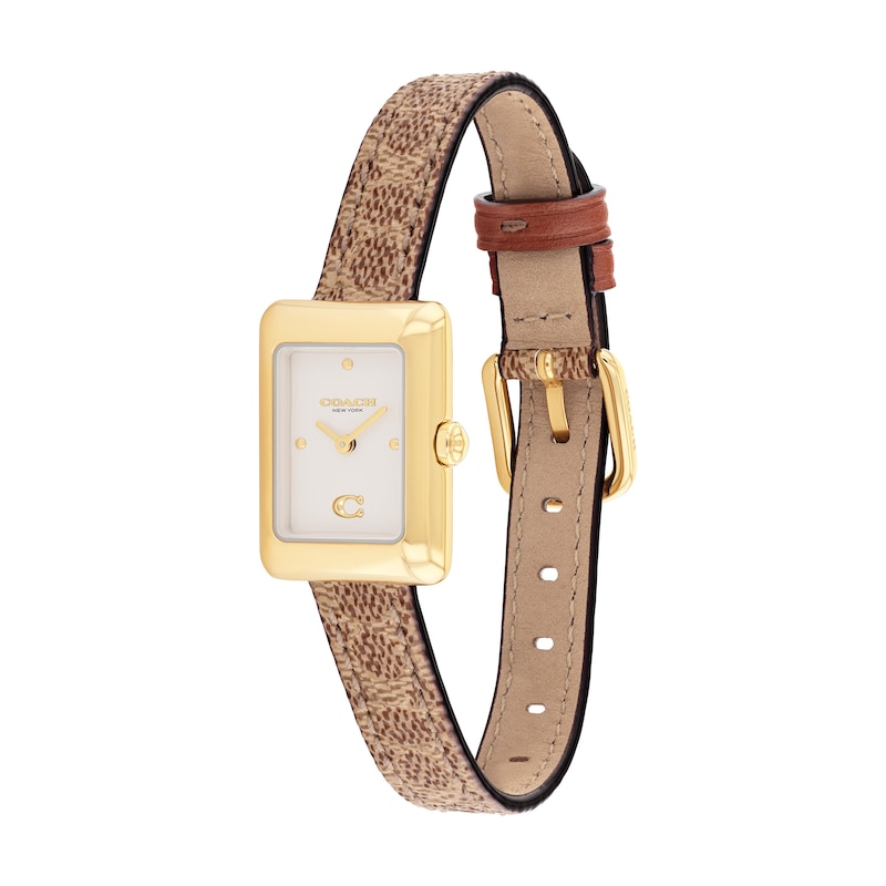 Main Image 2 of Ladies' Coach Mara Gold-Tone IP Analog Watch with Ivory Dial and Brown Leather Strap (Model: 14504617)