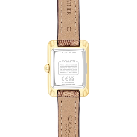 Ladies' Coach Mara Gold-Tone IP Analog Watch with Ivory Dial and Brown Leather Strap (Model: 14504617)