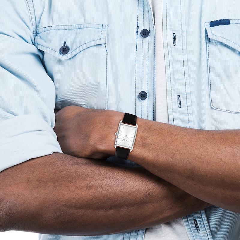 Main Image 5 of Unisex Coach Analog Watch with Silver-Tone Rectangle Dial and Black Leather Strap (Model: 14400040)