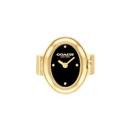 Ladies' Coach Sammy Gold-Tone IP Analog Ring Watch with Black Oval Dial (Model: 14504623)