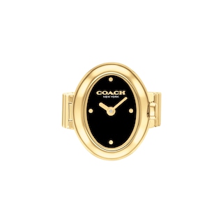 Ladies' Coach Sammy Gold-Tone IP Analog Ring Watch with Black Oval Dial (Model: 14504623)