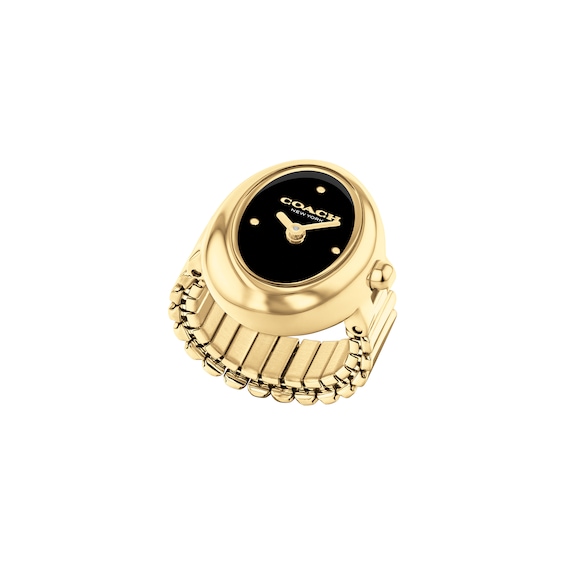 Ladies' Coach Sammy Gold-Tone IP Analog Ring Watch with Black Oval Dial (Model: 14504623)