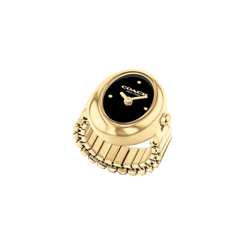 Main Image 2 of Ladies' Coach Sammy Gold-Tone IP Analog Ring Watch with Black Oval Dial (Model: 14504623)