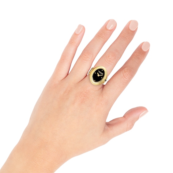 Ladies' Coach Sammy Gold-Tone IP Analog Ring Watch with Black Oval Dial (Model: 14504623)