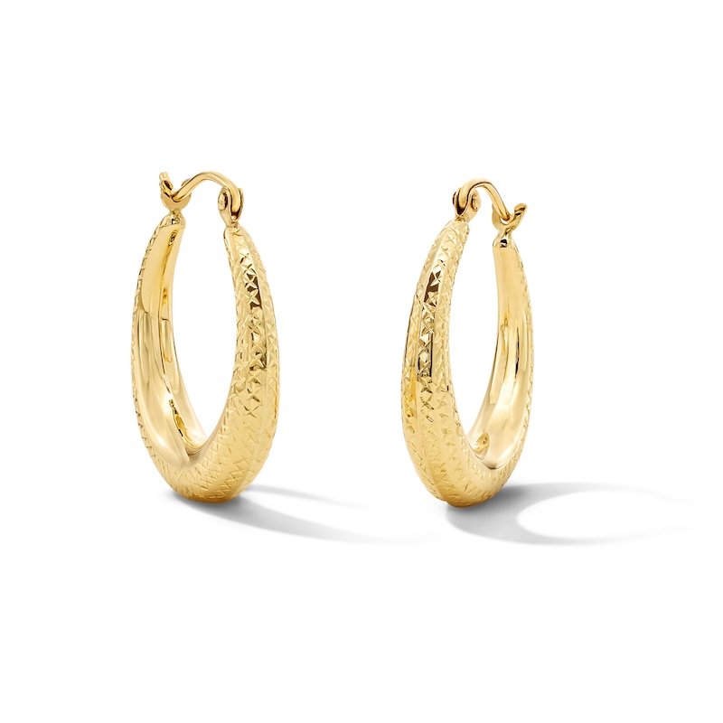Main Image 1 of Diamond-Cut Tapered Hoop Earrings in 10K Gold