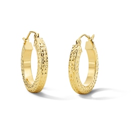 20.0mm Diamond-Cut Square Tube Hoop Earrings in 10K Gold