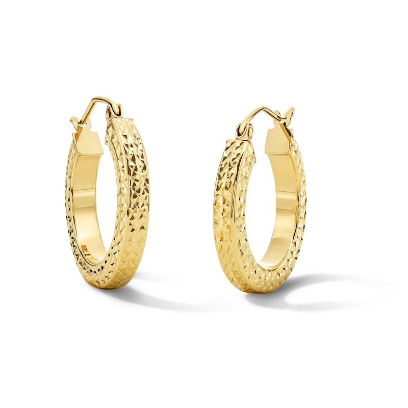Main Image 1 of 20.0mm Diamond-Cut Square Tube Hoop Earrings in 10K Gold