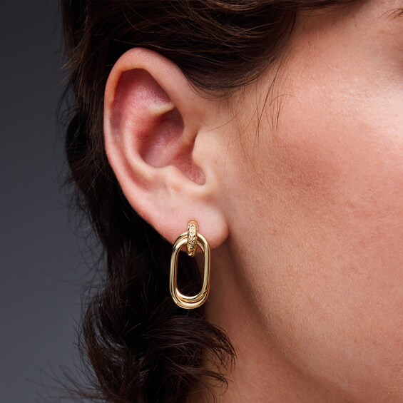 Double Oval Drop Earrings in 10K Gold