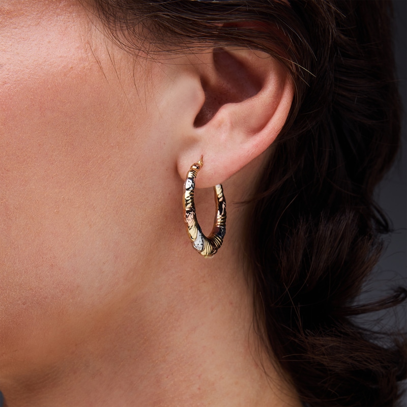 Main Image 2 of Tapered Tri-Tone Hoop Earrings in 10K Gold and 10K Rose Gold Plate