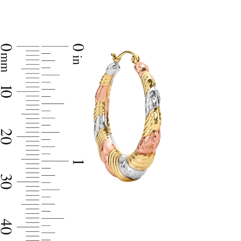 Main Image 3 of Tapered Tri-Tone Hoop Earrings in 10K Gold and 10K Rose Gold Plate