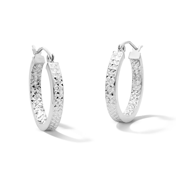 21.0mm Diamond-Cut Square Tube Hoop Earrings in Sterling Silver