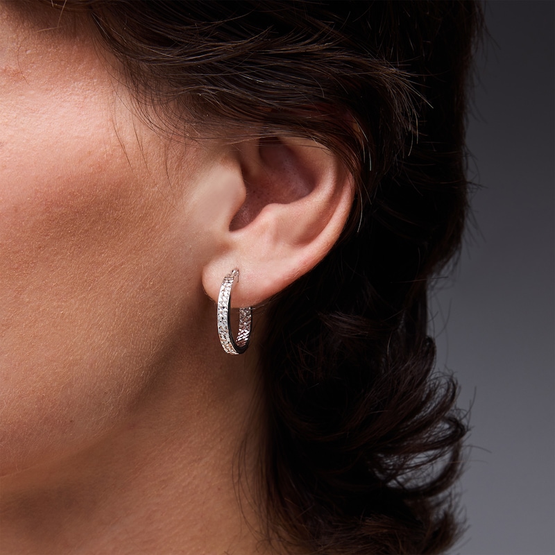 Main Image 2 of 21.0mm Diamond-Cut Square Tube Hoop Earrings in Sterling Silver