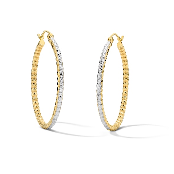 30.0mm Diamond-Cut Beaded Hoop Earrings in 10K Gold