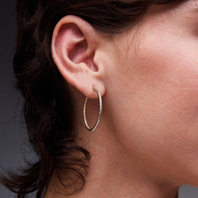 Main Image 2 of 30.0mm Diamond-Cut Beaded Hoop Earrings in 10K Gold