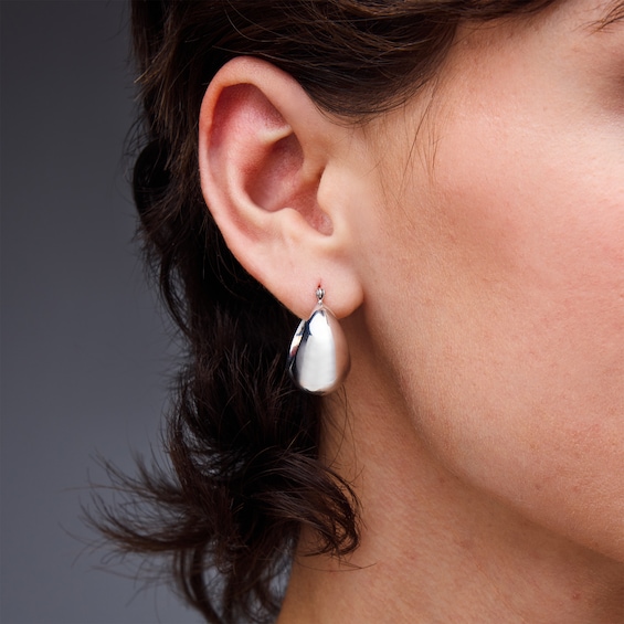 Tapered Dome Hoop Earrings in Sterling Silver