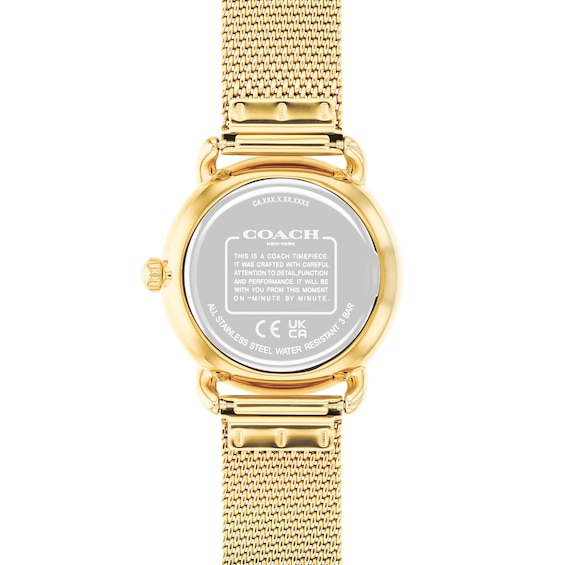 Ladies' Coach Gold-Tone IP Analog Watch with Silver-Tone Dial and Mesh Band (Model: 14504223)