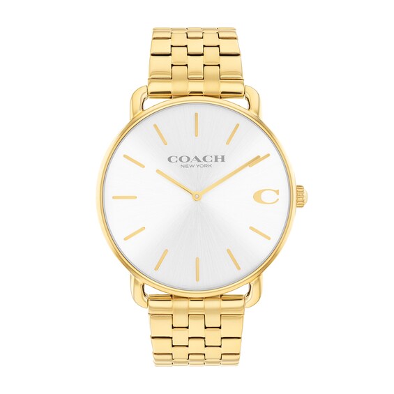 Men's Coach Elliott Gold-Tone IP Analog Watch with Silver-Tone Dial (Model: 14602747)