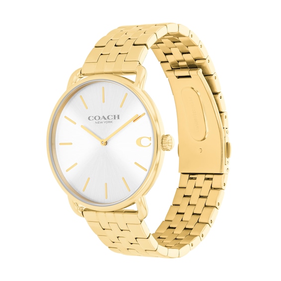 Men's Coach Elliott Gold-Tone IP Analog Watch with Silver-Tone Dial (Model: 14602747)