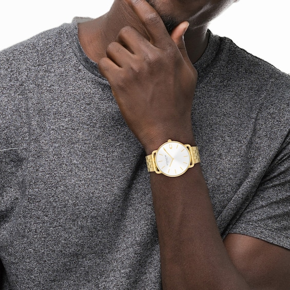 Men's Coach Elliott Gold-Tone IP Analog Watch with Silver-Tone Dial (Model: 14602747)