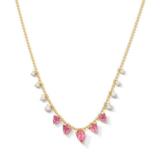 Pear-Shaped Pink Tourmaline and 1/3 CT. T.w. Lab-Grown Diamond Necklace in 10K Gold (F/Vs2)