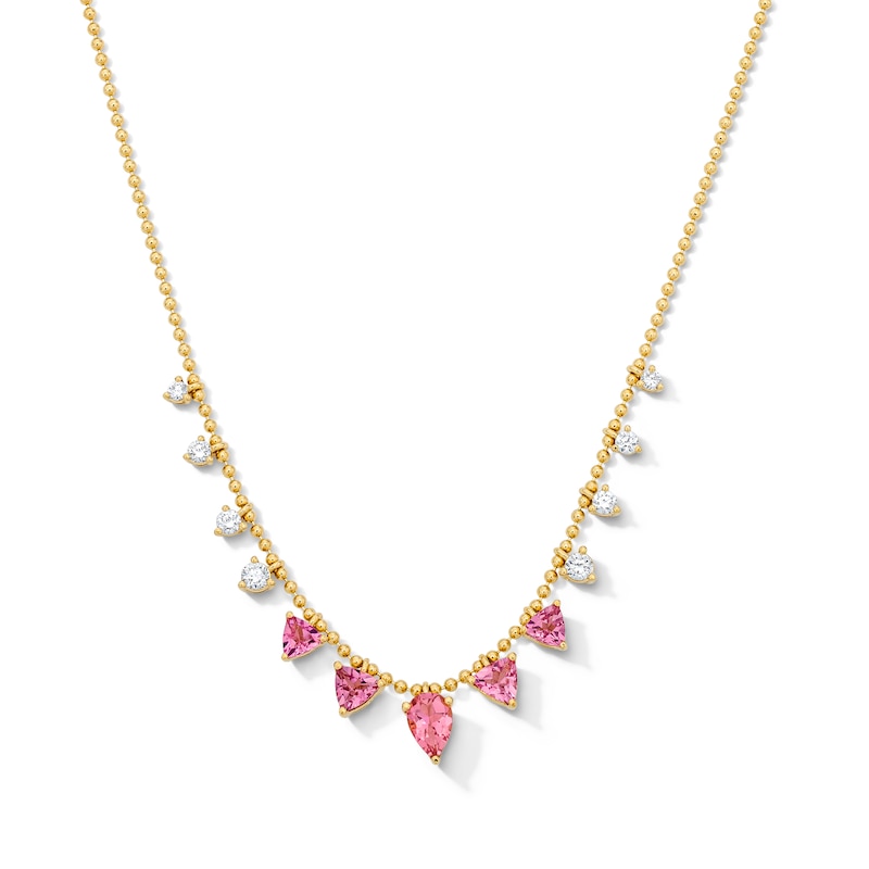 Main Image 1 of Pear-Shaped Pink Tourmaline and 1/3 CT. T.W. Lab-Grown Diamond Necklace in 10K Gold (F/VS2)