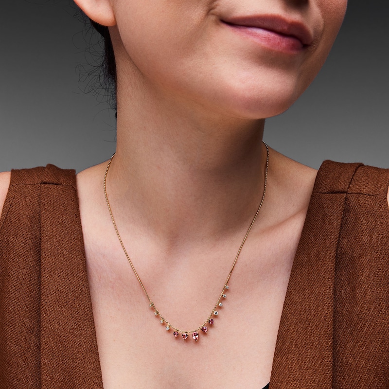 Main Image 2 of Pear-Shaped Pink Tourmaline and 1/3 CT. T.W. Lab-Grown Diamond Necklace in 10K Gold (F/VS2)