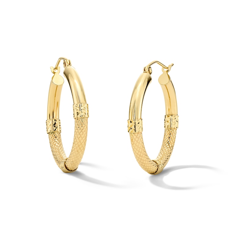 Main Image 1 of 25.0mm Diamond-Cut Half-and-Half Hoop Earrings in 10K Gold