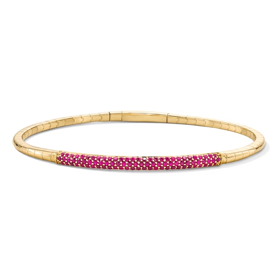 Lab-Created Ruby Pavé-Set Flex Bangle Bracelet in 10K Gold