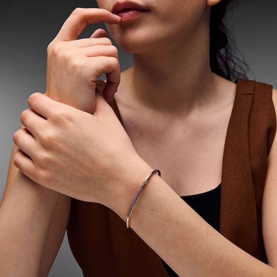 Lab-Created Ruby Pavé-Set Flex Bangle Bracelet in 10K Gold