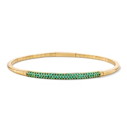 Lab-Created Emerald Pavé-Set Flex Bangle Bracelet in 10K Gold