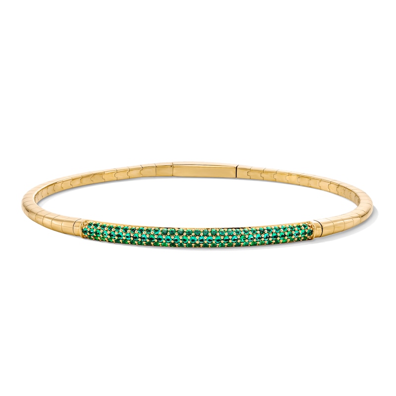 Main Image 1 of Lab-Created Emerald Pavé-Set Flex Bangle Bracelet in 10K Gold