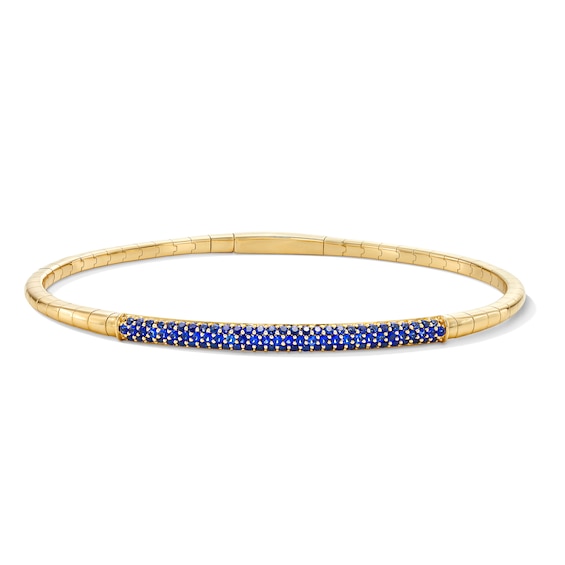 Blue Lab-Created Sapphire Pavé-Set Flex Bangle Bracelet in 10K Gold