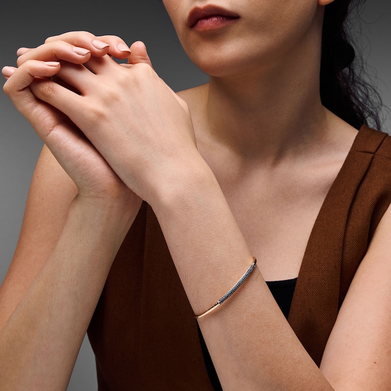 Main Image 2 of Blue Lab-Created Sapphire Pavé-Set Flex Bangle Bracelet in 10K Gold