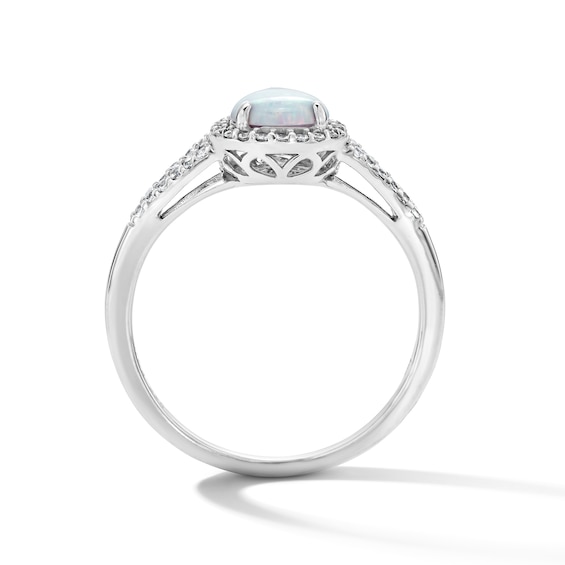 Pear-Shaped Lab-Created Opal and White Lab-Created Sapphire Pendant, Bracelet, Ring and Earrings Set in Sterling Silver