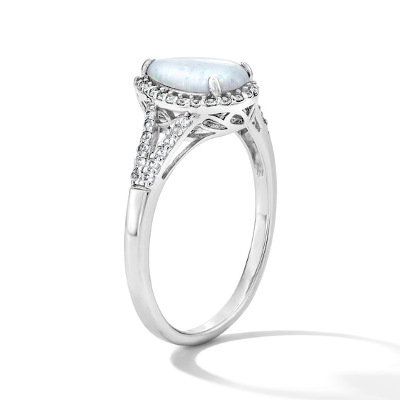 Pear-Shaped Lab-Created Opal and White Lab-Created Sapphire Pendant, Bracelet, Ring and Earrings Set in Sterling Silver