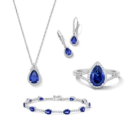 Pear-Shaped Blue and White Lab-Created Sapphire Pendant, Bracelet, Ring and Earrings Set in Sterling Silver