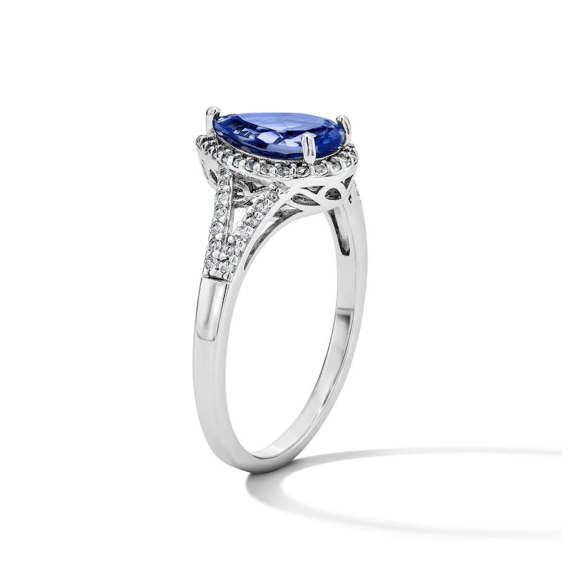 Main Image 3 of Pear-Shaped Blue and White Lab-Created Sapphire Pendant, Bracelet, Ring and Earrings Set in Sterling Silver