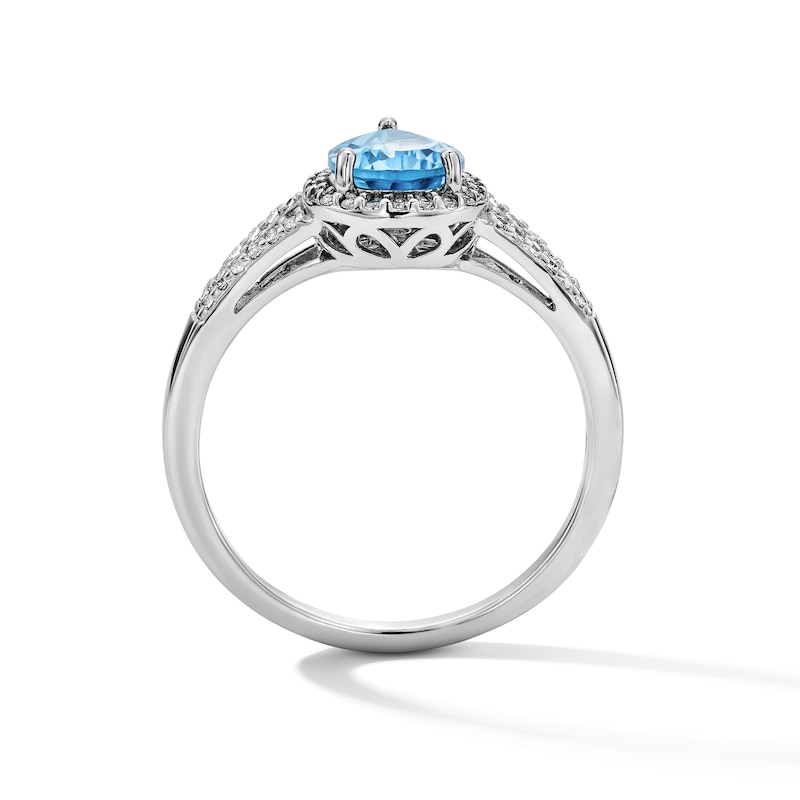 Main Image 2 of Pear-Shaped Swiss Blue Topaz and White Lab-Created Sapphire Pendant, Bracelet, Ring and Earrings Set in Sterling Silver