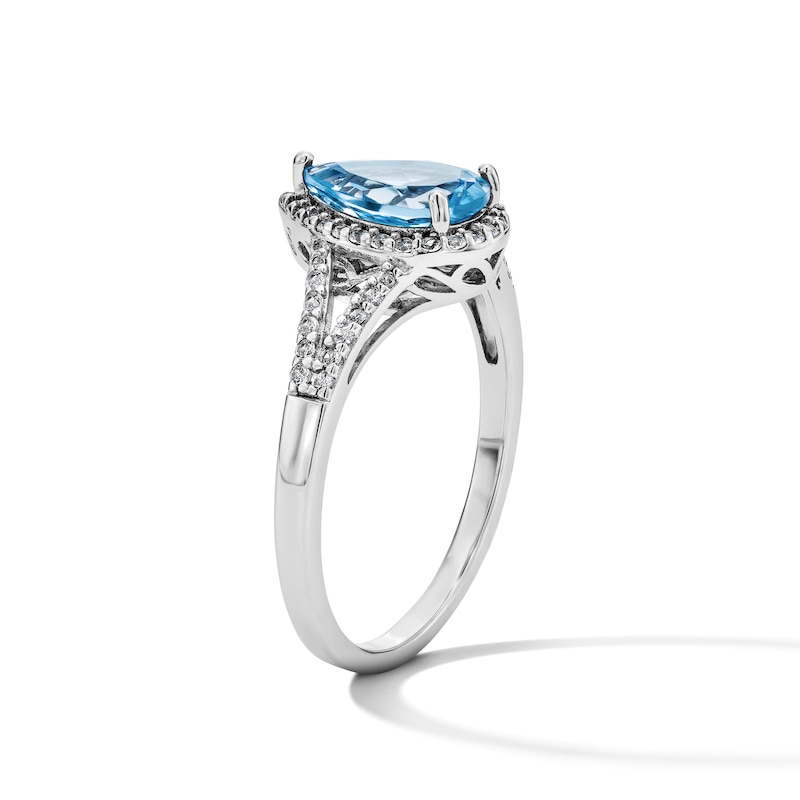 Main Image 3 of Pear-Shaped Swiss Blue Topaz and White Lab-Created Sapphire Pendant, Bracelet, Ring and Earrings Set in Sterling Silver