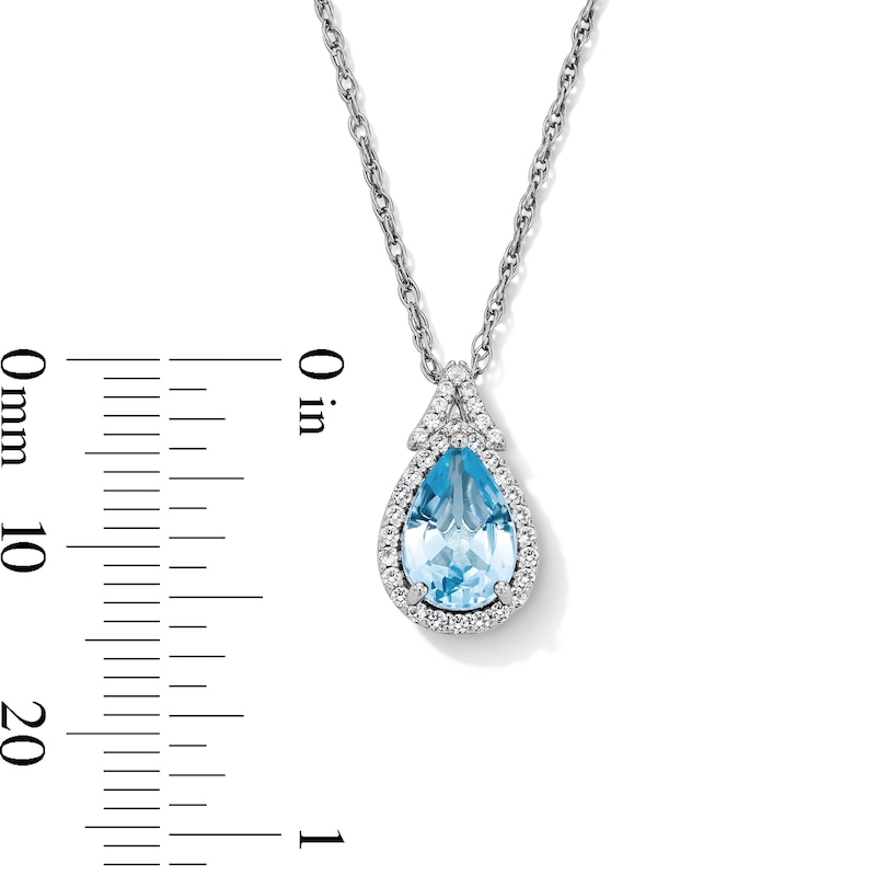Main Image 4 of Pear-Shaped Swiss Blue Topaz and White Lab-Created Sapphire Pendant, Bracelet, Ring and Earrings Set in Sterling Silver