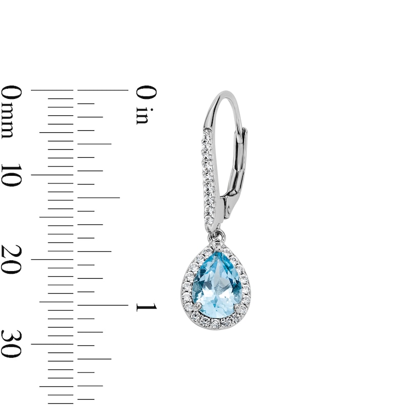 Main Image 5 of Pear-Shaped Swiss Blue Topaz and White Lab-Created Sapphire Pendant, Bracelet, Ring and Earrings Set in Sterling Silver