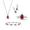 Thumbnail Image 1 of Pear-Shaped Garnet and White Lab-Created Sapphire Pendant, Bracelet, Ring and Earrings Set in Sterling Silver