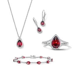 Pear-Shaped Garnet and White Lab-Created Sapphire Pendant, Bracelet, Ring and Earrings Set in Sterling Silver